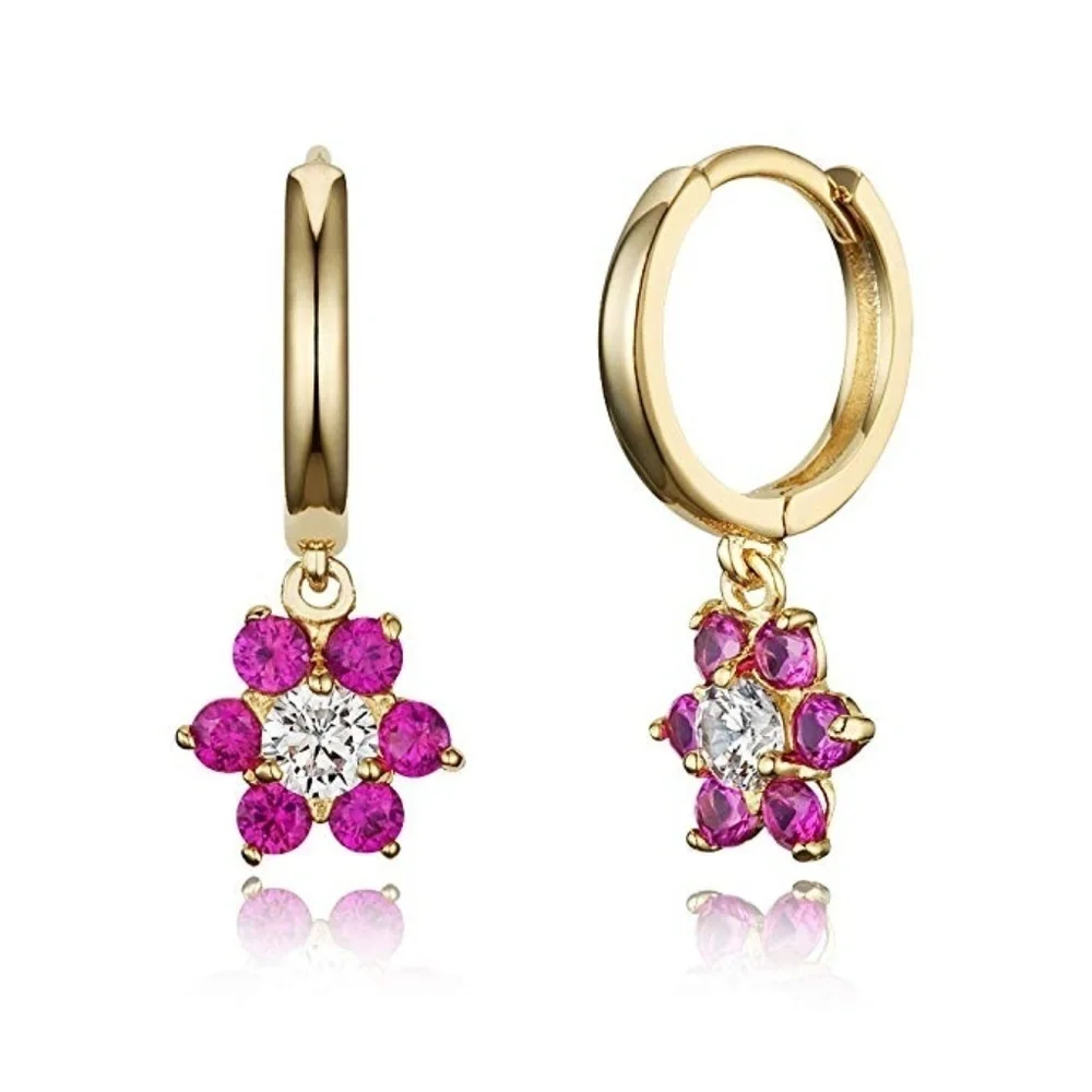 Gold Plated Brass Flower Huggies Hoop Earrings